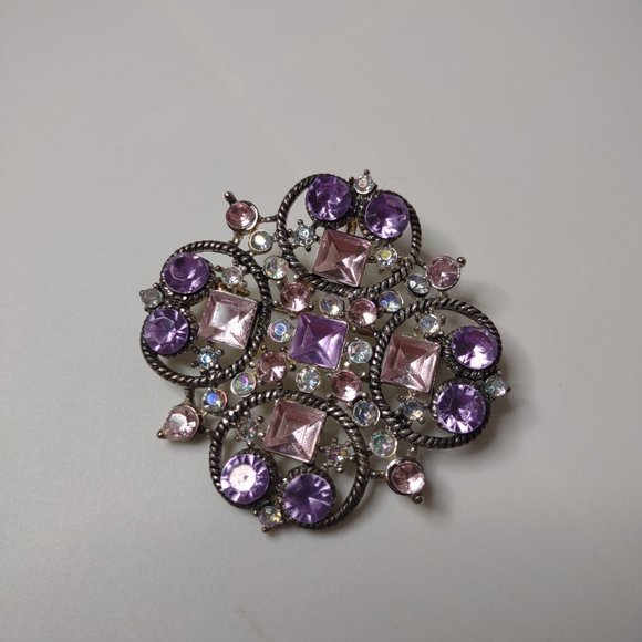 Pretty Purple And Pink Rhinestone Vintage Brooch - Picture 2 of 16
